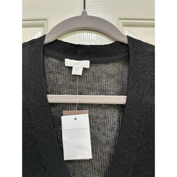 NWT J.Jill Women's Black Linen Button Front longline Cardigan Sweater Size Large - Picture 2 of 6